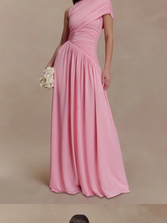 Meshki Dresses & Skirts - Meshki Blush Pink One-Shoulder Ruched Evening Gown